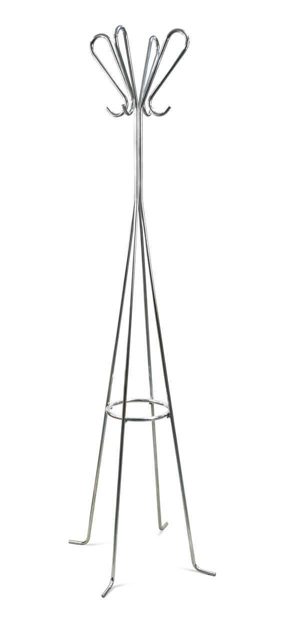 A contemporary chrome hat and coat stand,