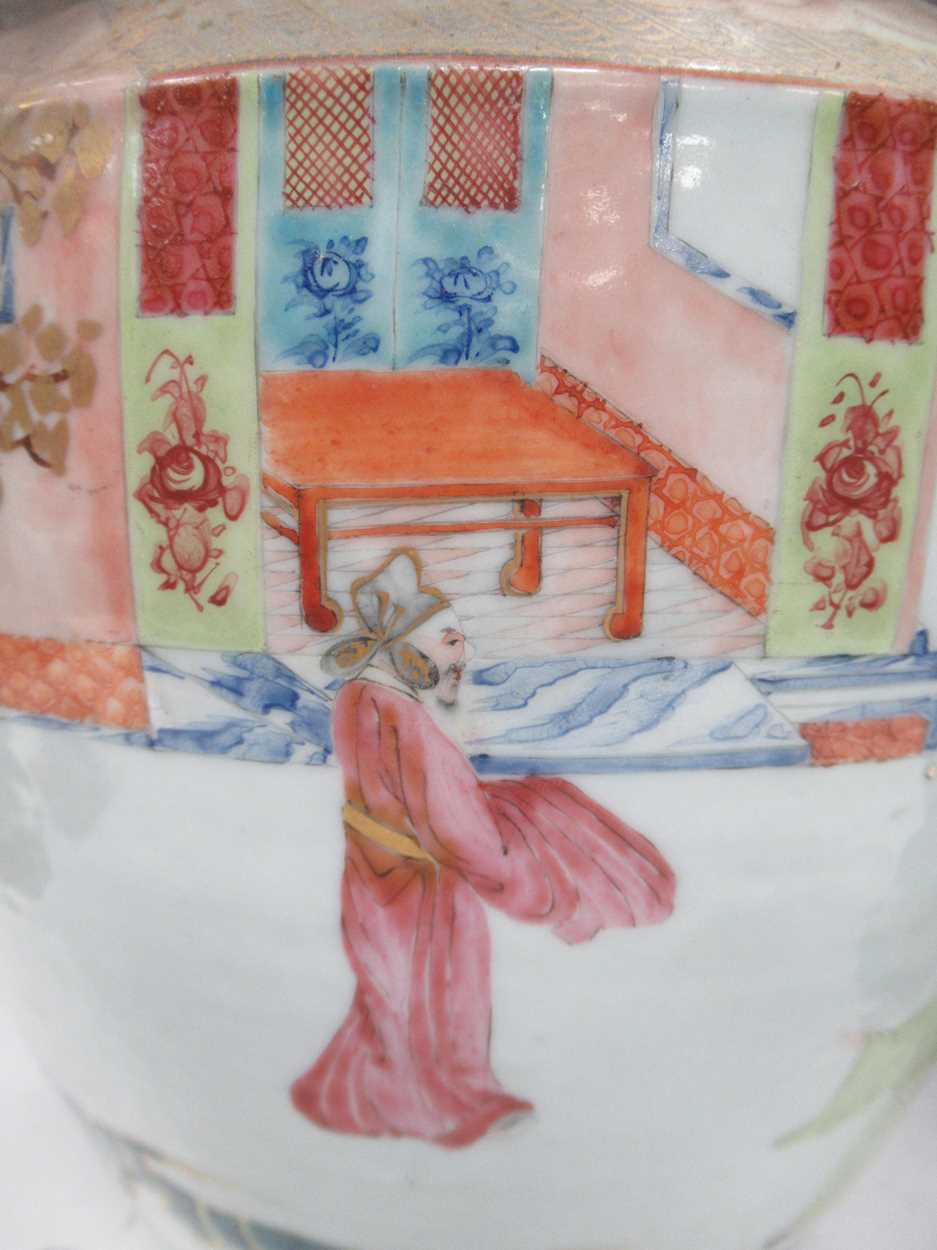 A large Chinese vase, the neck applied with dragons; a pair of Cantonese baluster vases and - Image 10 of 26