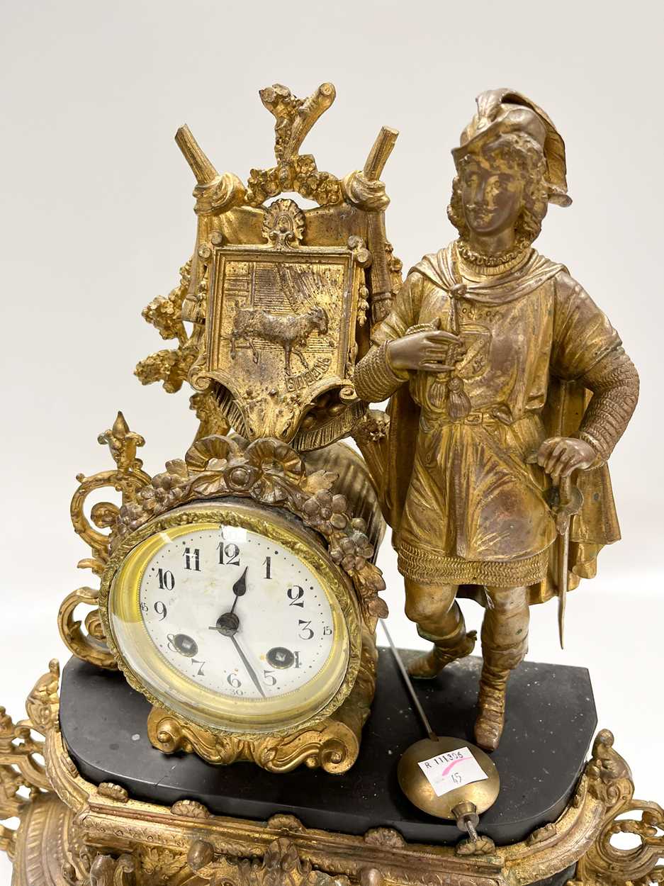 A gilt metal mantel clock, late 19th century, - Image 4 of 6