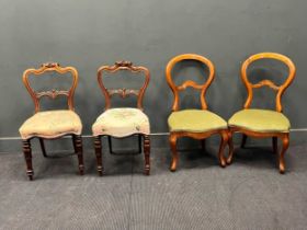 A pair of Victorian faux rosewood dining chairs and a pair of Victorian walnut balloon back