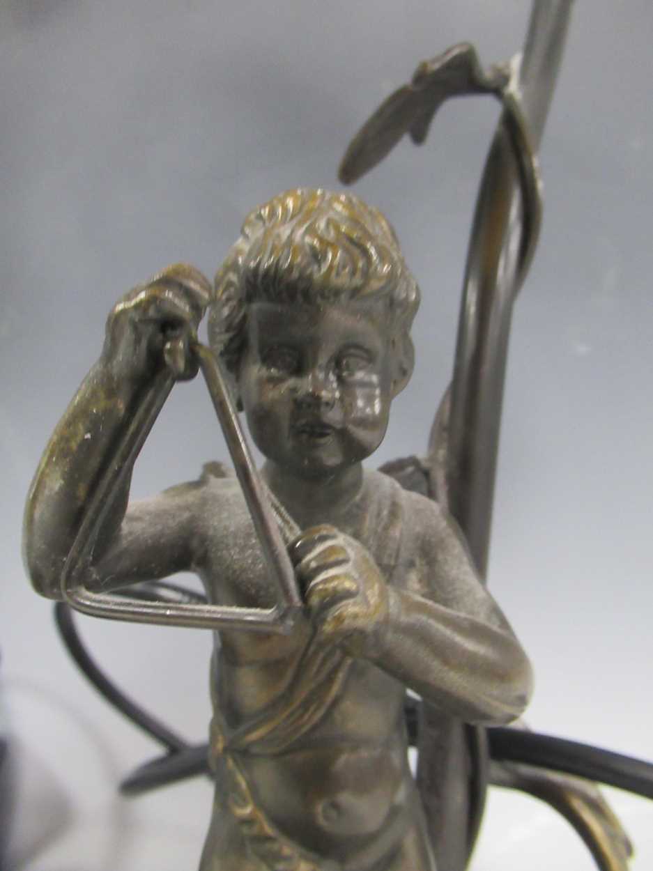 A pair of modern bronze cherub table lamps, the winged figures playing triangles (lacking one - Image 3 of 3