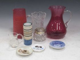 Decorative china and glass including a wash set, vases and bowls, etc