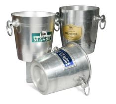 Three various mid-century polished alloy champagne coolers,