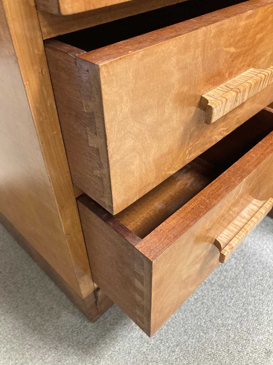 A pair of Art Deco period 'tiger' maple and walnut bedside cabinets, - Image 8 of 9