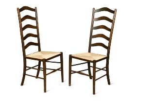 A pair of Arts & Crafts high ladder back side chairs,