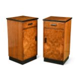 A pair of Art Deco style walnut bedsides,