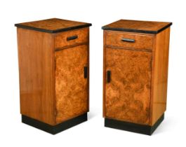 A pair of Art Deco style walnut bedsides,