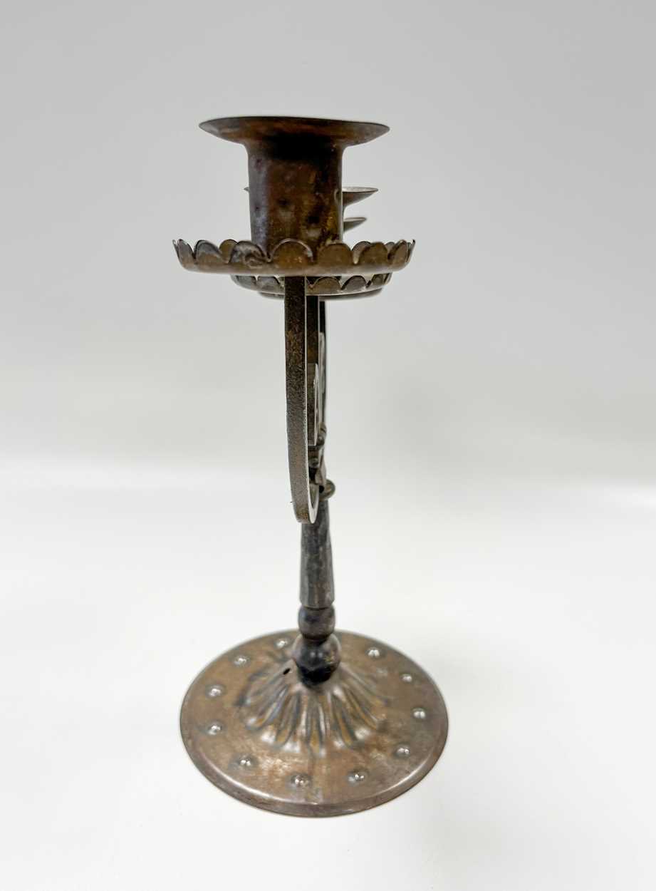 Goberg (Hugo Berger), Vienna, a wrought iron three-branch candelabra, - Image 4 of 7