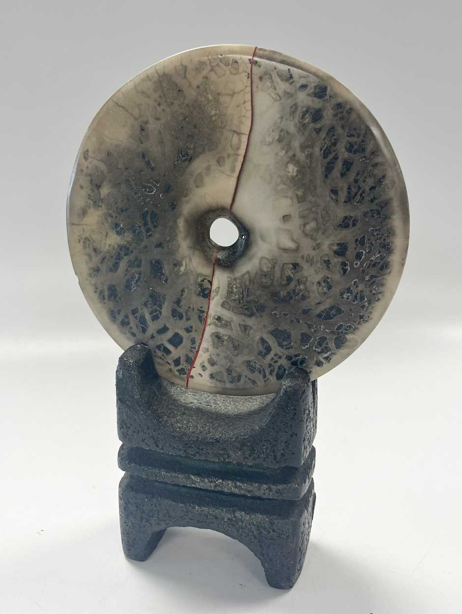 § Peter Hayes (1946-), a raku glazed disc, - Image 2 of 12