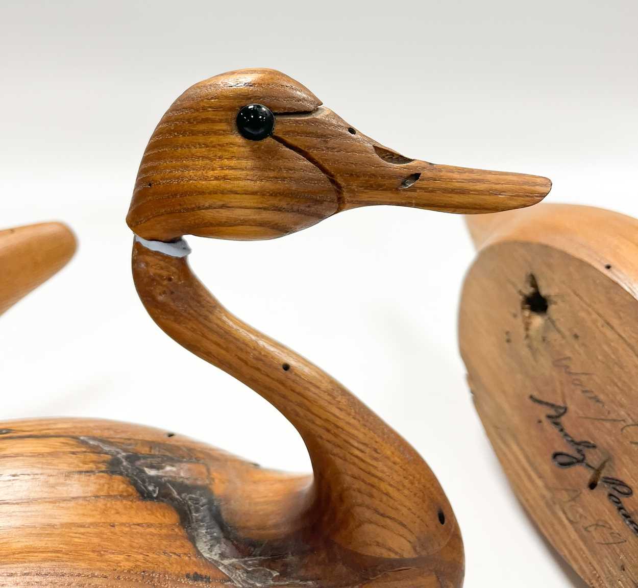 § Andy Pouch (Contemporary), four carved 'wormy chestnut' model swans, - Image 12 of 16