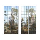 A pair of pastoral scenes in stained glass,
