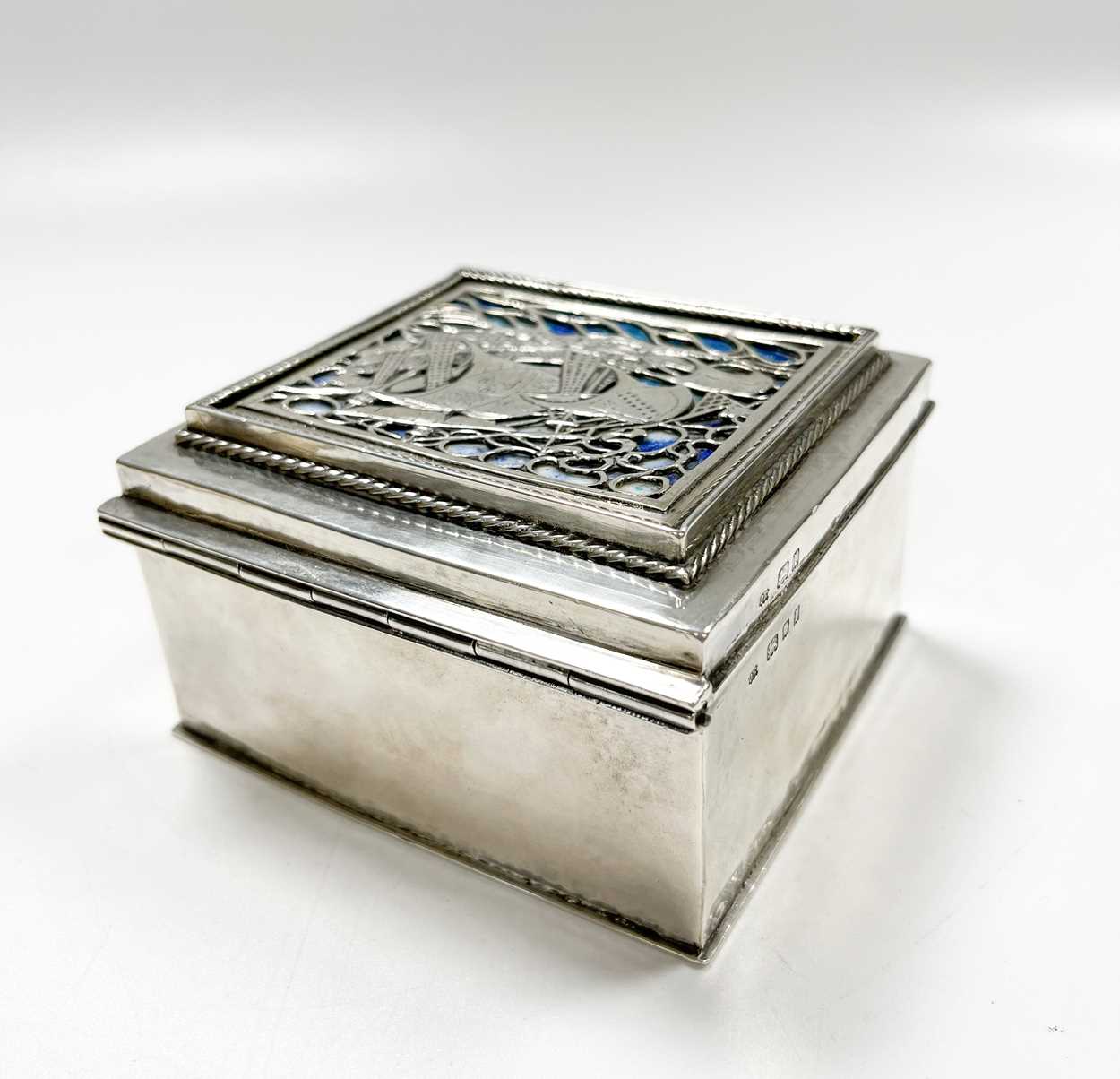 Omar Ramsden, an Arts & Crafts silver and enamel cigarette casket, - Image 5 of 11