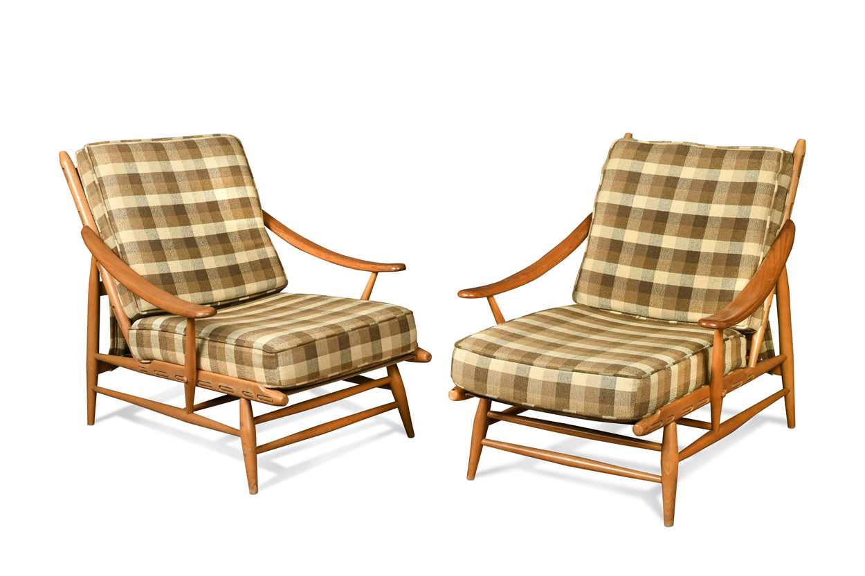 A pair of rare Ercol 442 lounging chairs,