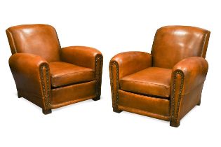 A pair of Art Deco leather club armchairs,