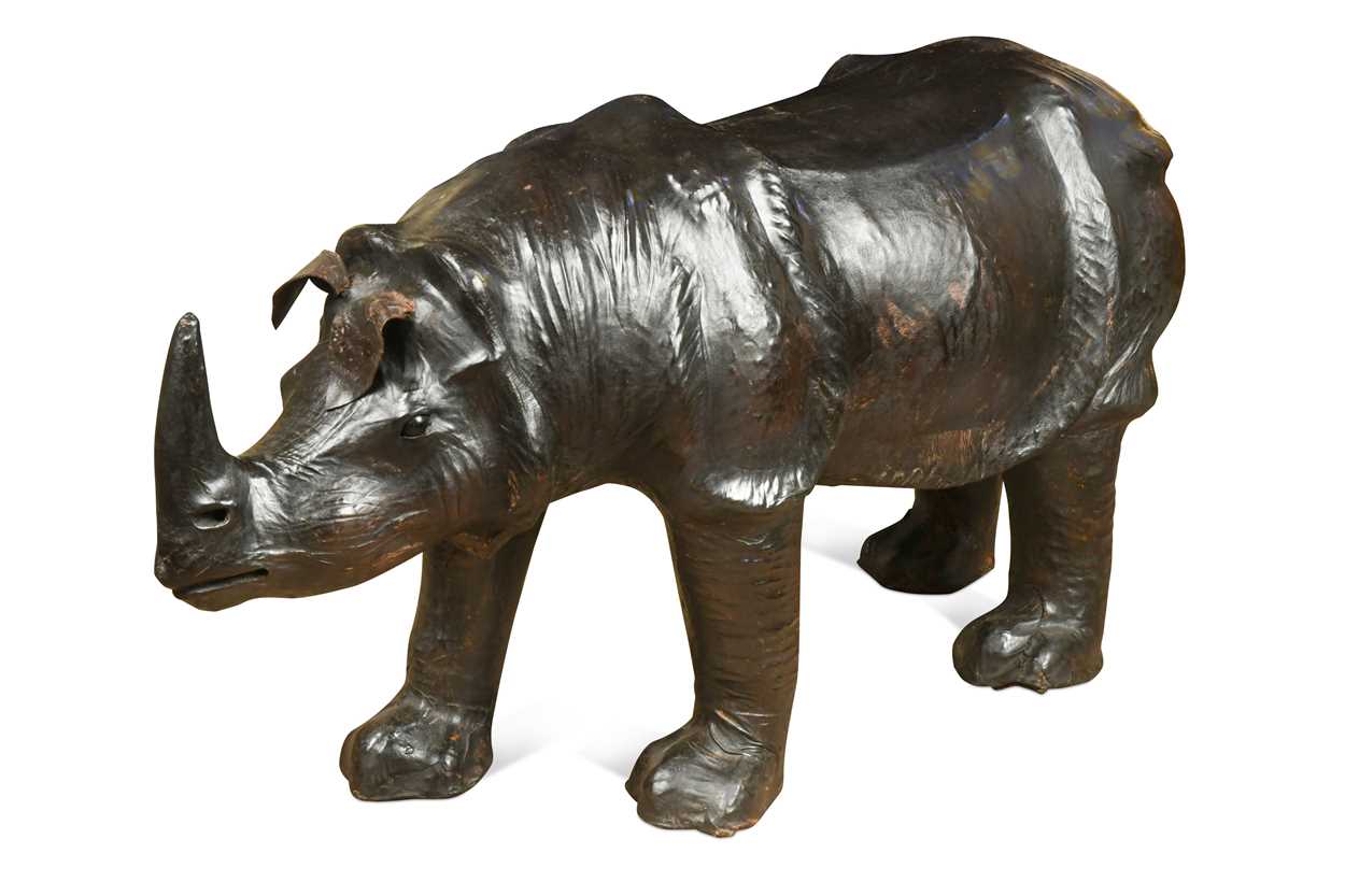 A large scale leather covered rhino,