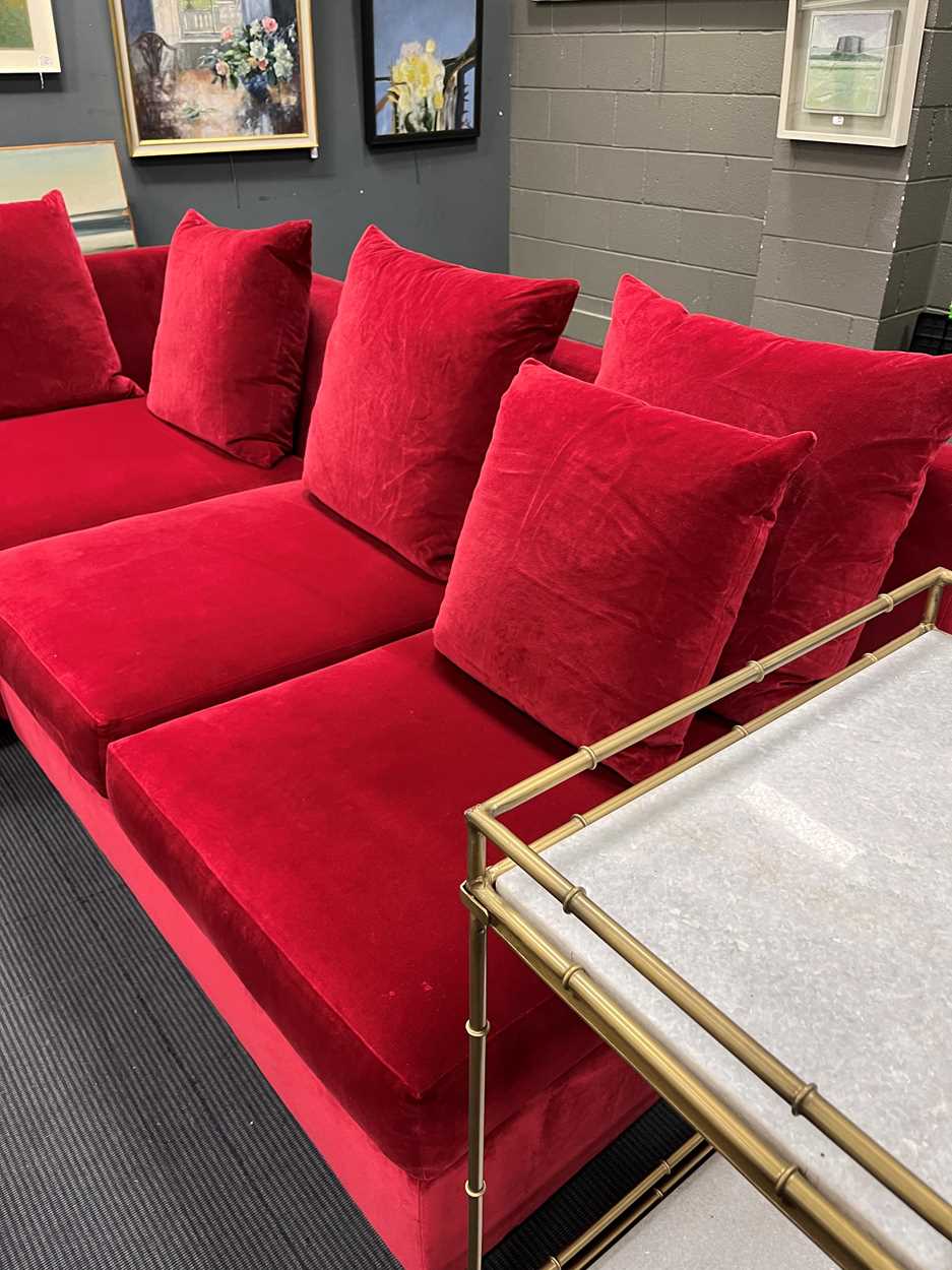 Ralph Lauren Home, a large red upholstered modular corner sofa, - Image 6 of 7