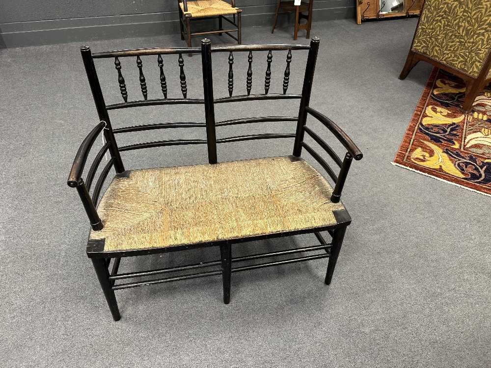 Attributed to Morris & Co., an ebonised wood two-seat settle, - Image 5 of 8