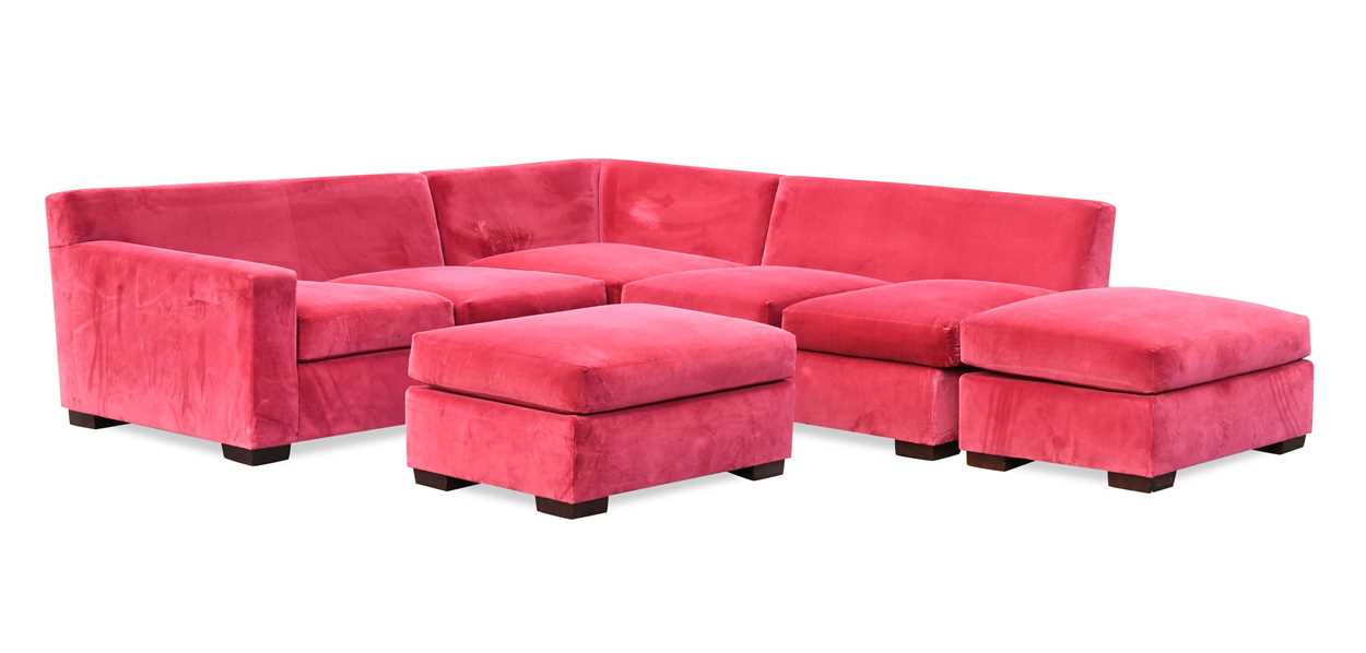 Ralph Lauren Home, a large red upholstered modular corner sofa,