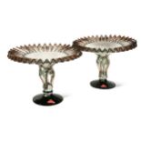 A pair of Murano glass ruffle rimmed tazze, circa 1950,
