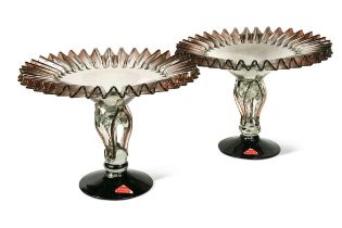 A pair of Murano glass ruffle rimmed tazze, circa 1950,