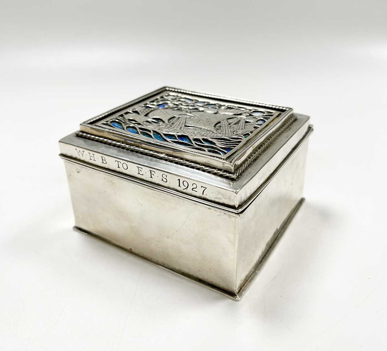 Omar Ramsden, an Arts & Crafts silver and enamel cigarette casket, - Image 4 of 11