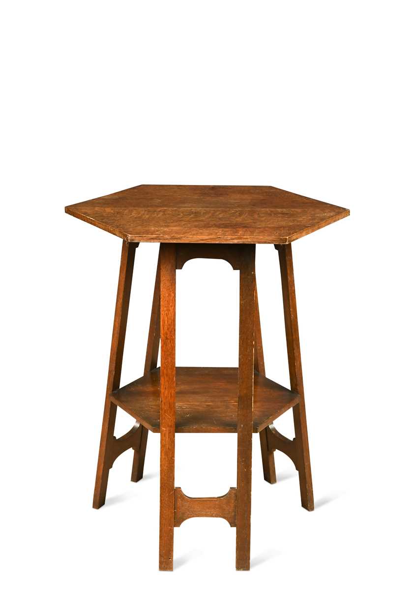 An Arts & Crafts oak two-tier occasional table,
