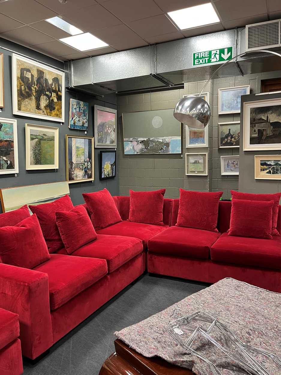 Ralph Lauren Home, a large red upholstered modular corner sofa, - Image 2 of 7