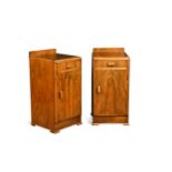A pair of Art Deco walnut bedside cupboards,