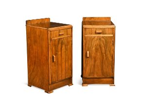 A pair of Art Deco walnut bedside cupboards,