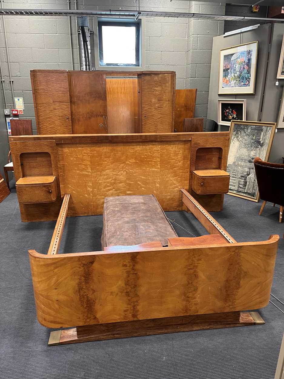 An Art Deco walnut double bed and wardrobe en suite, - Image 2 of 12