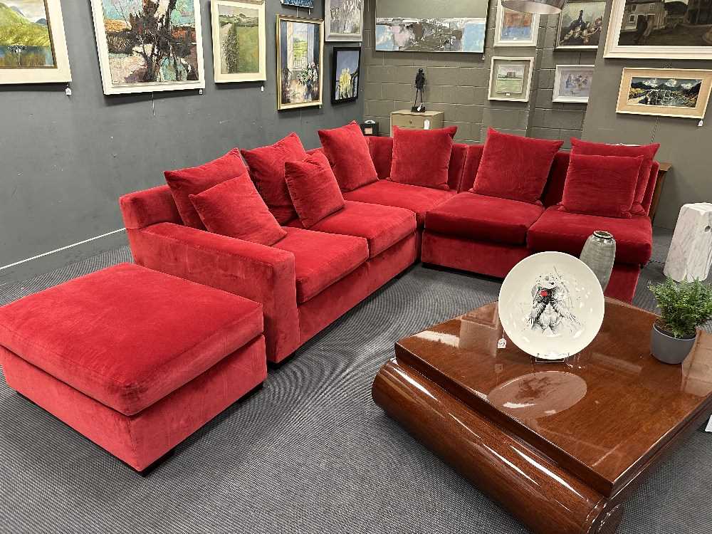 Ralph Lauren Home, a large red upholstered modular corner sofa, - Image 7 of 7