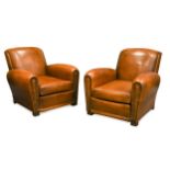 A pair of Art Deco leather club armchairs,