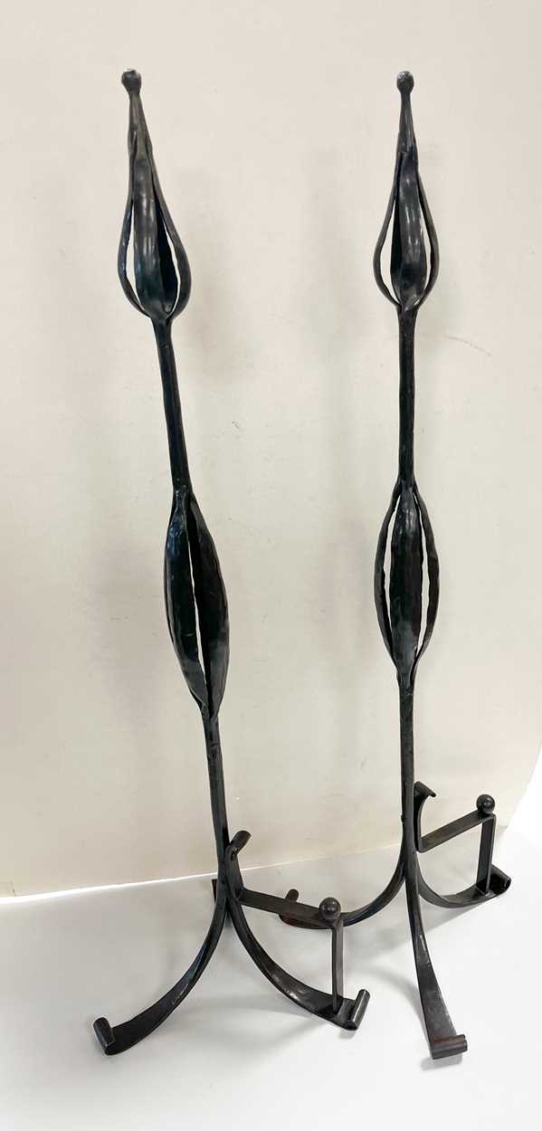 A pair of Scottish School wrought iron andirons, - Image 2 of 7