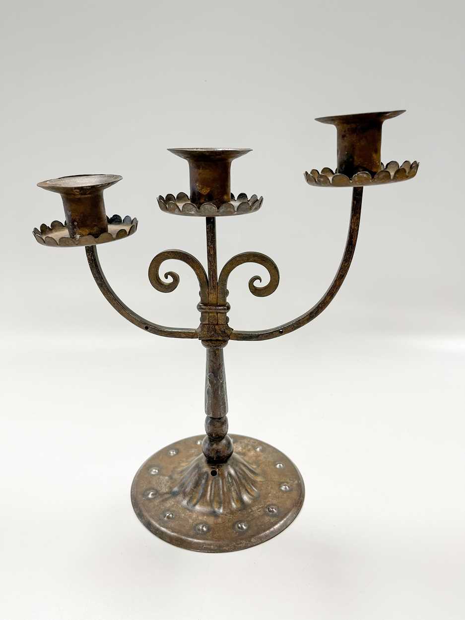 Goberg (Hugo Berger), Vienna, a wrought iron three-branch candelabra, - Image 2 of 7