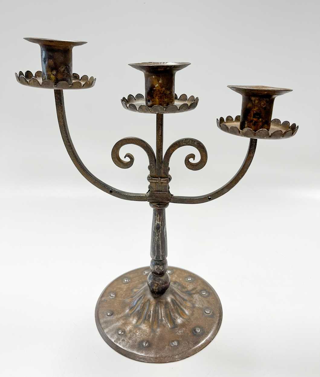 Goberg (Hugo Berger), Vienna, a wrought iron three-branch candelabra, - Image 3 of 7