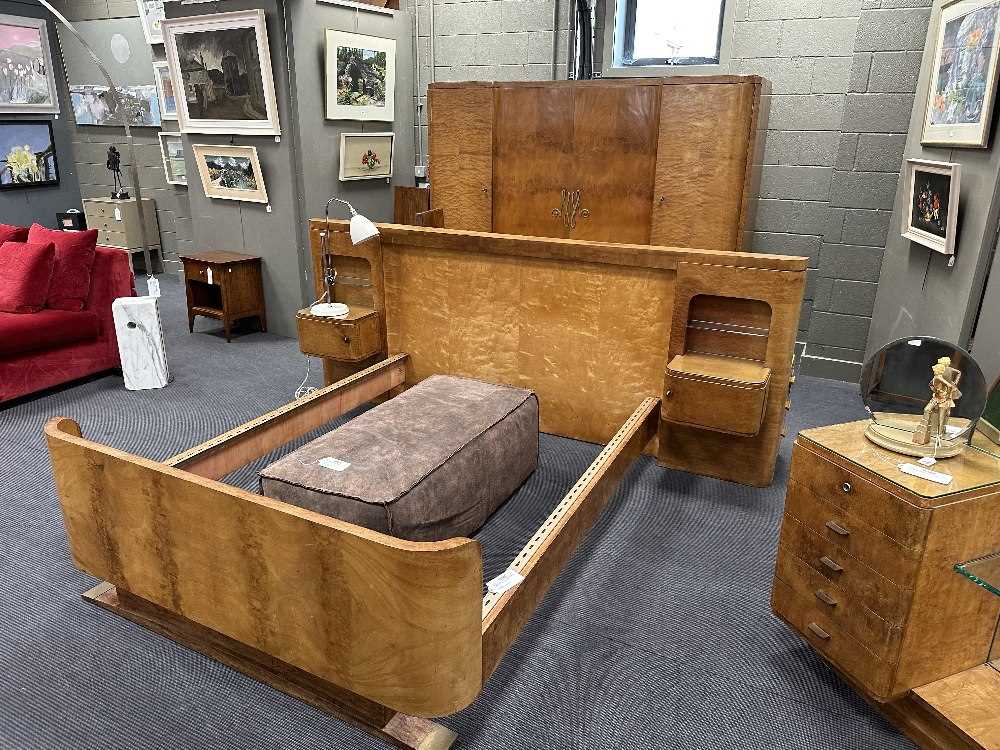 An Art Deco walnut double bed and wardrobe en suite, - Image 12 of 12