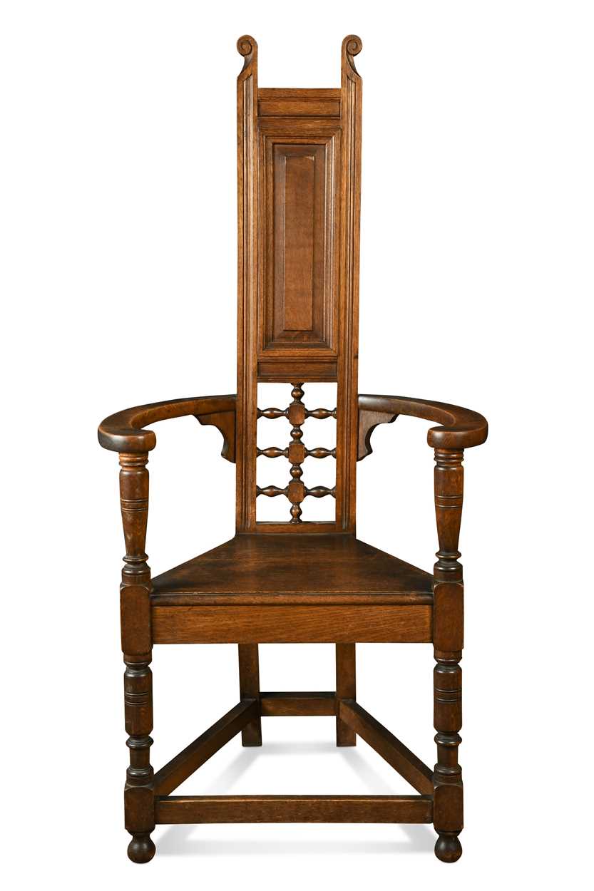 Attributed to William Bartlett for Liberty & Co., an oak Shakespeare Chair,