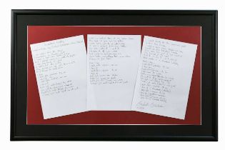 Graham Gouldman - 10CC, a set of handwritten lyrics for Dreadlock Holiday, 2018,