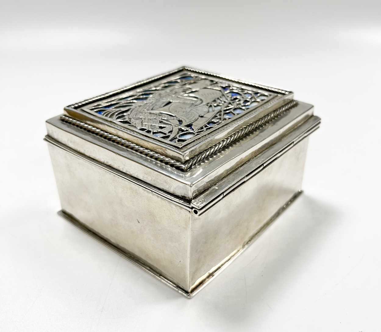 Omar Ramsden, an Arts & Crafts silver and enamel cigarette casket, - Image 3 of 11