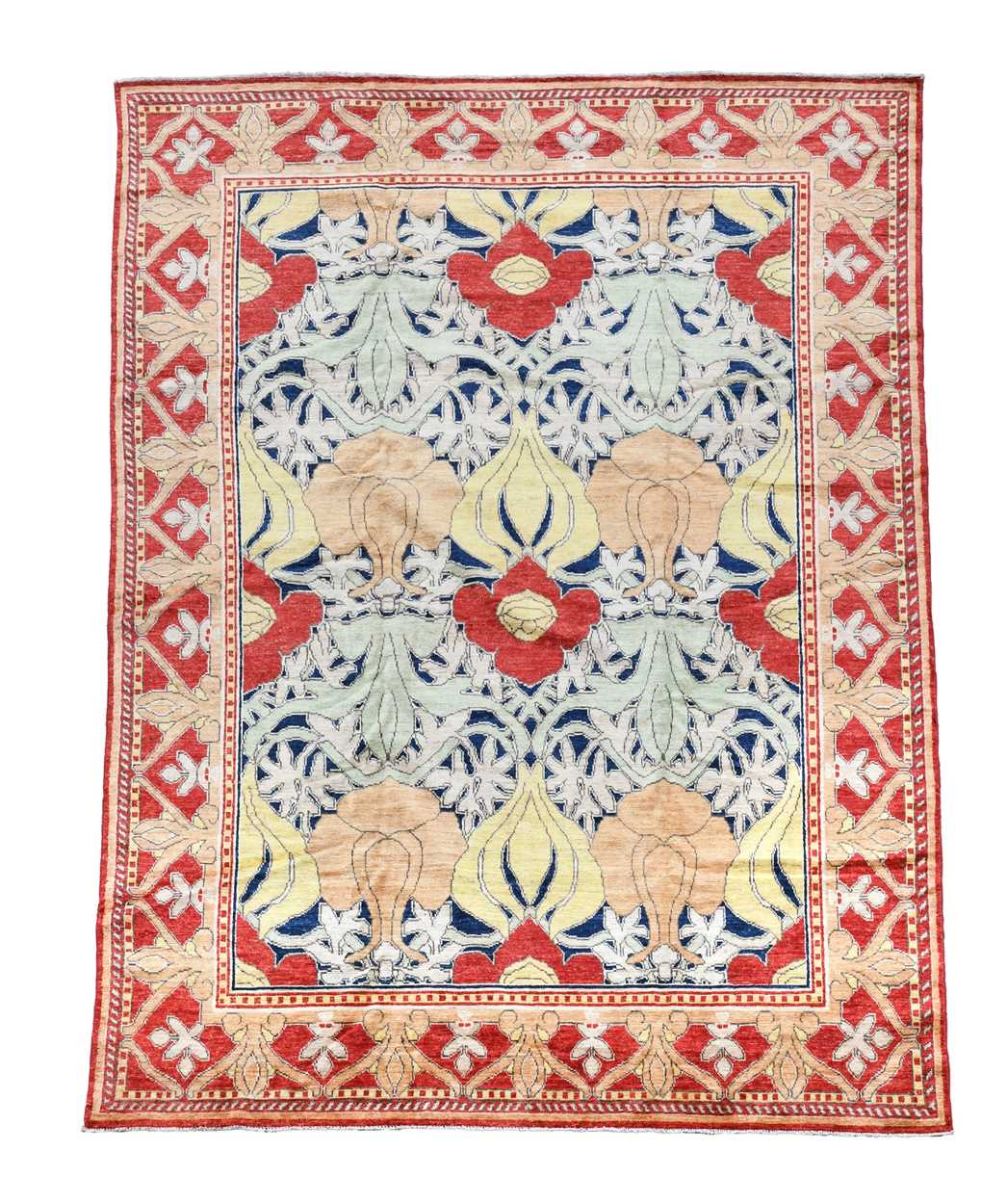 In the manner of C. F. A. Voysey, a large hand-knotted wool carpet, 20th century,