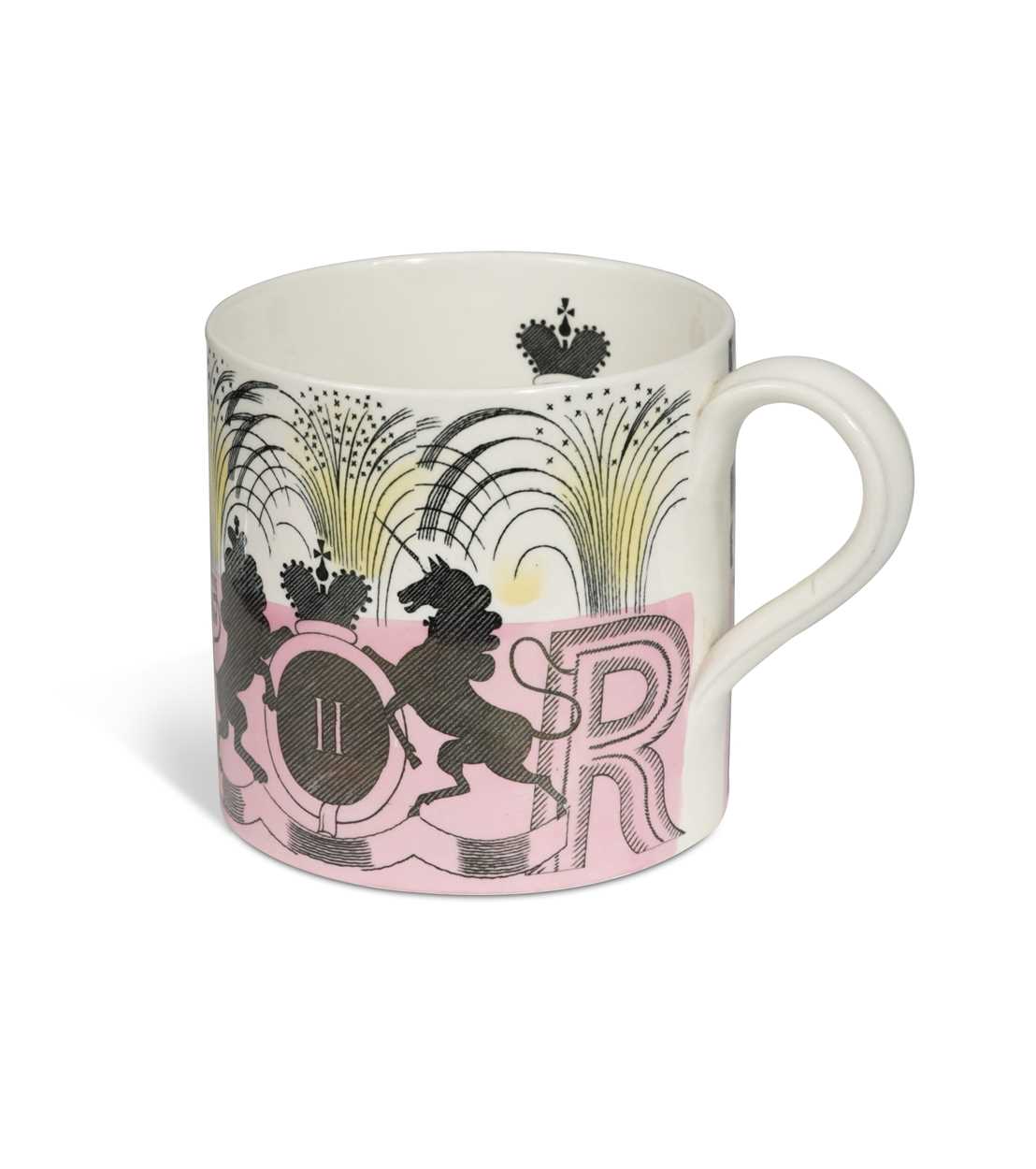 Eric Ravilious for Wedgwood, a Queen Elizabeth II commemorative coronation mug, 1953,