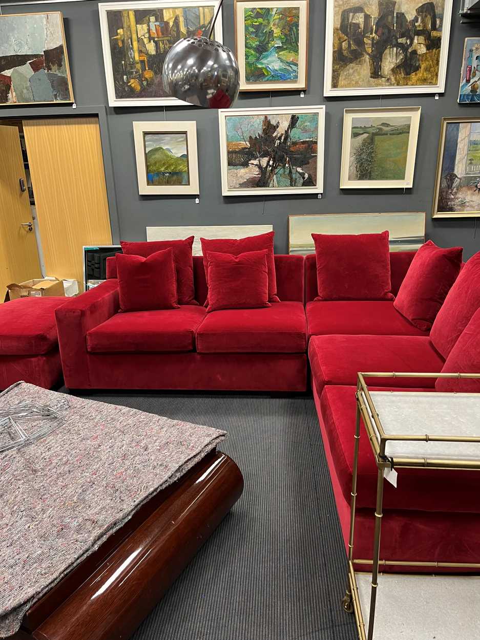 Ralph Lauren Home, a large red upholstered modular corner sofa, - Image 4 of 7