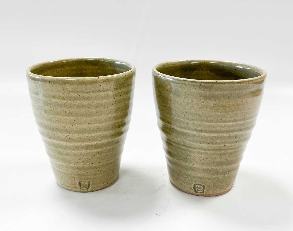 § David Leach OBE (1911-2005), a pair of celadon glazed stoneware tumbler cups, - Image 2 of 5