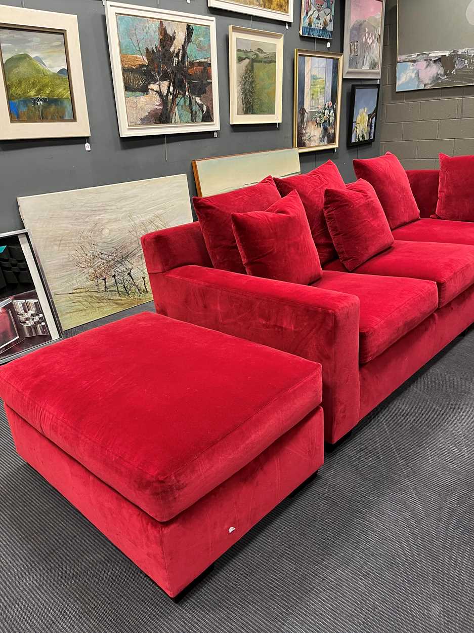 Ralph Lauren Home, a large red upholstered modular corner sofa, - Image 3 of 7