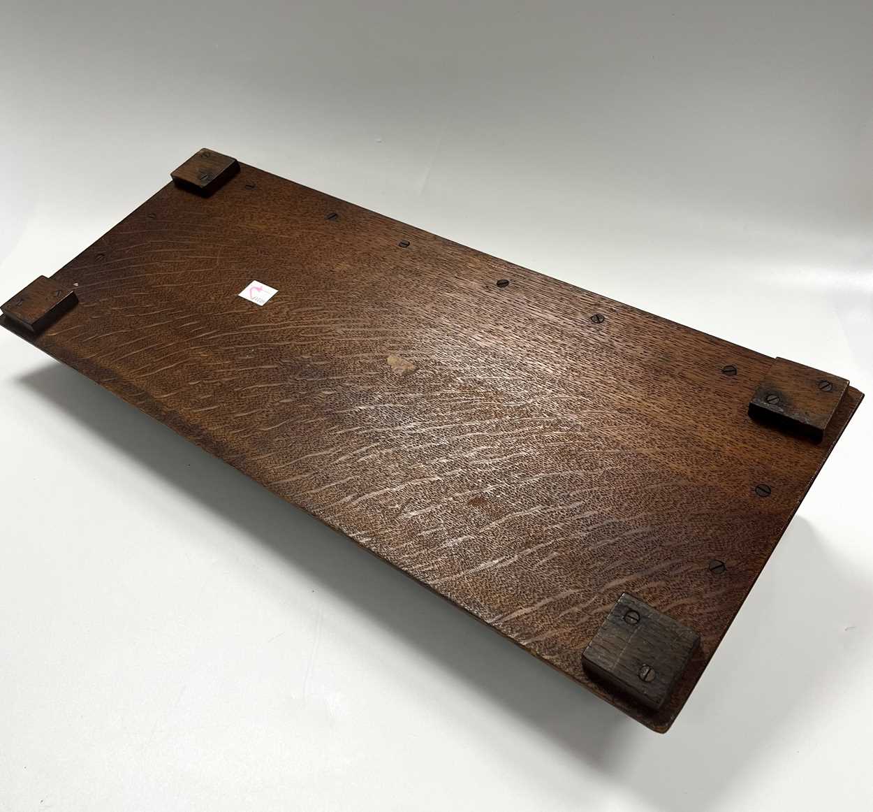 § Attributed to Arthur W. Simpson (1857-1922) of Kendal, an Arts & Crafts oak letter rack, - Image 5 of 6
