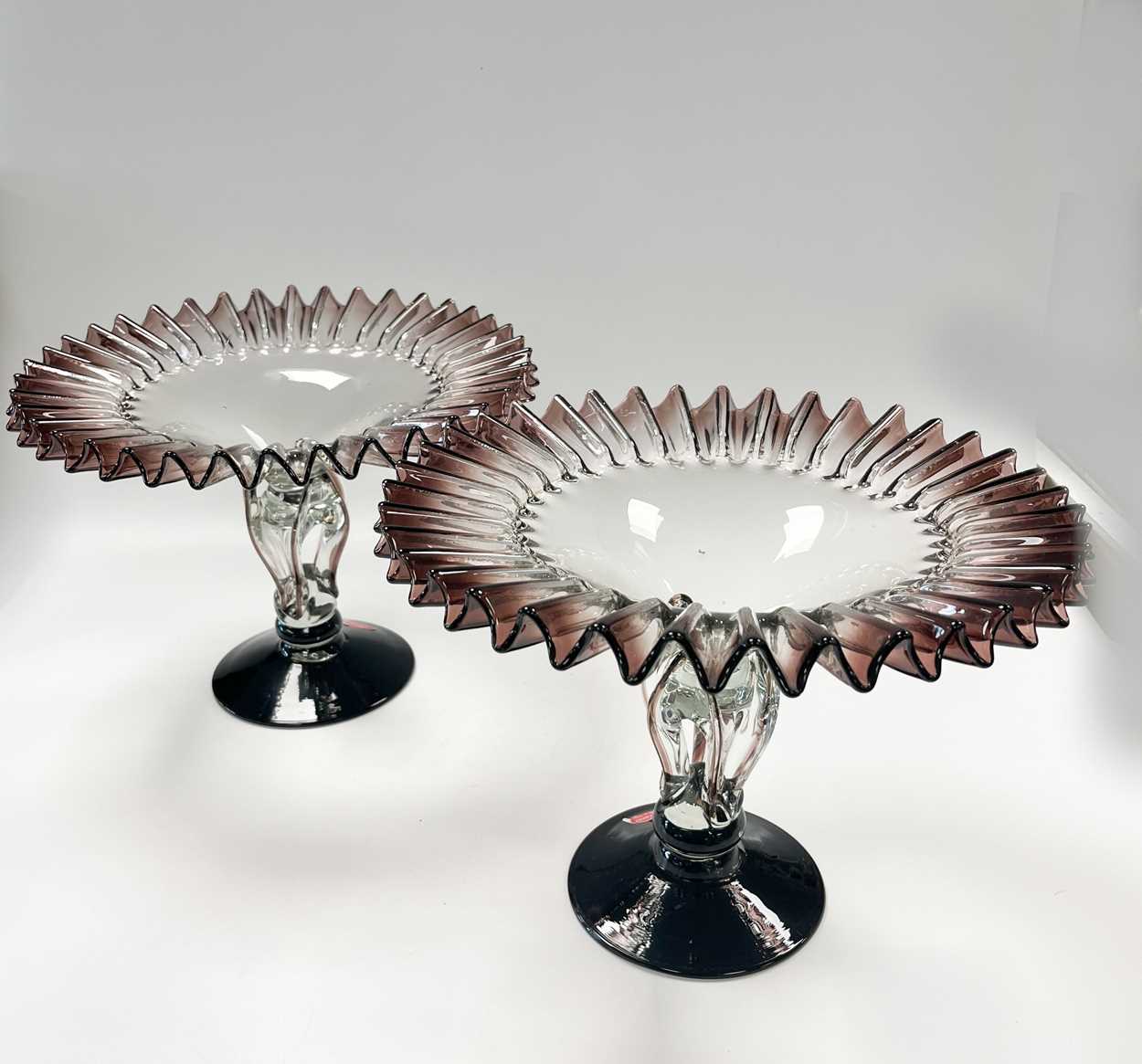 A pair of Murano glass ruffle rimmed tazze, circa 1950, - Image 2 of 12