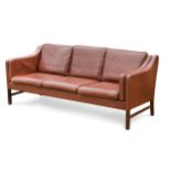 Skippers Mobler, a Danish brown leather three-seat sofa,