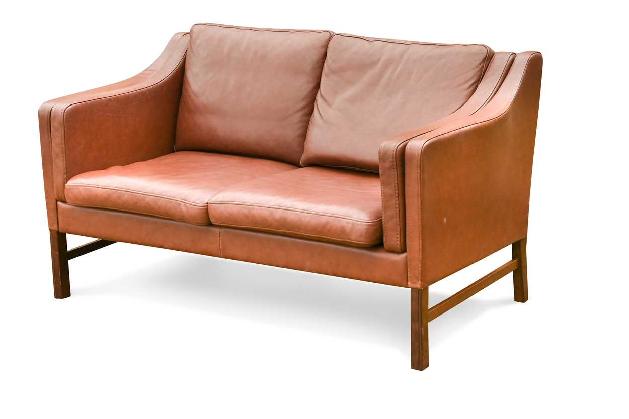 Skippers Mobler, a Danish brown leather two-seat sofa,