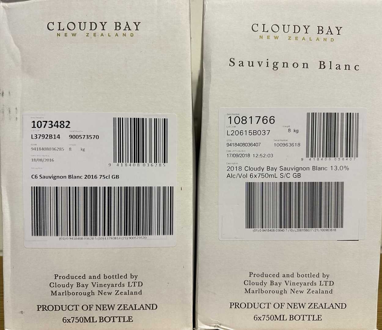 Cloudy Bay Sauvignon Blanc, 2016 & 2018, 12 bottles in 2 cartons