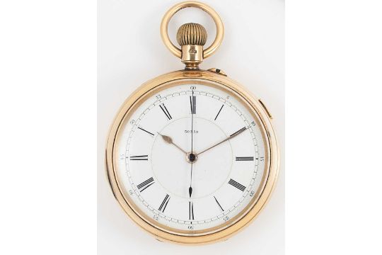 Unsigned - A Victorian 18ct gold open faced chronograph pocket watch, - Image 1 of 6